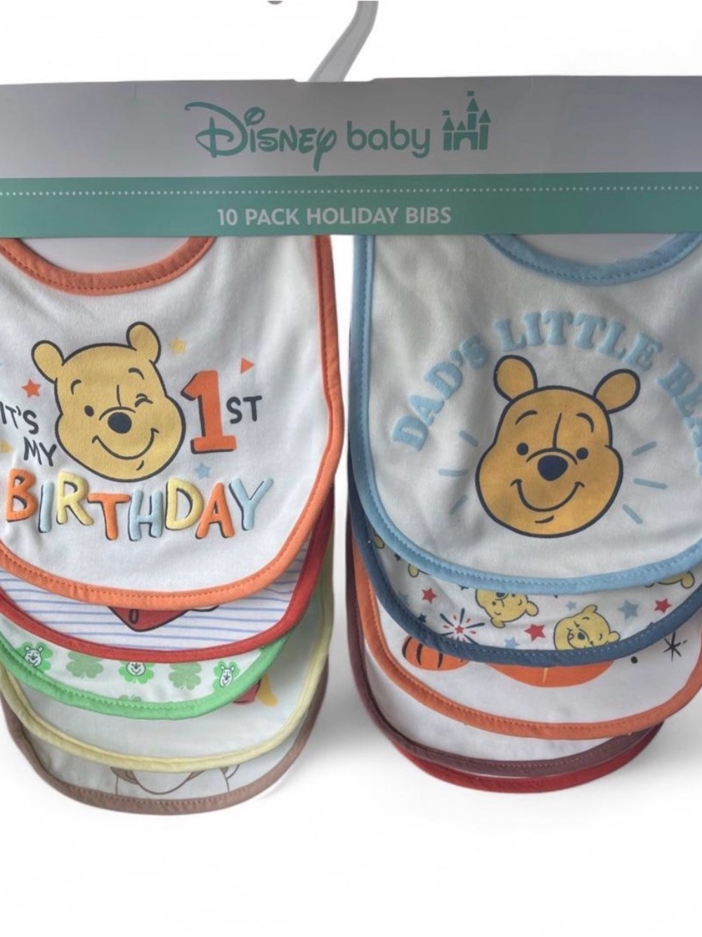 Disney Baby Winnie the Pooh 10-Pack Bibs - Blue, Orange, Green, Red, Yellow